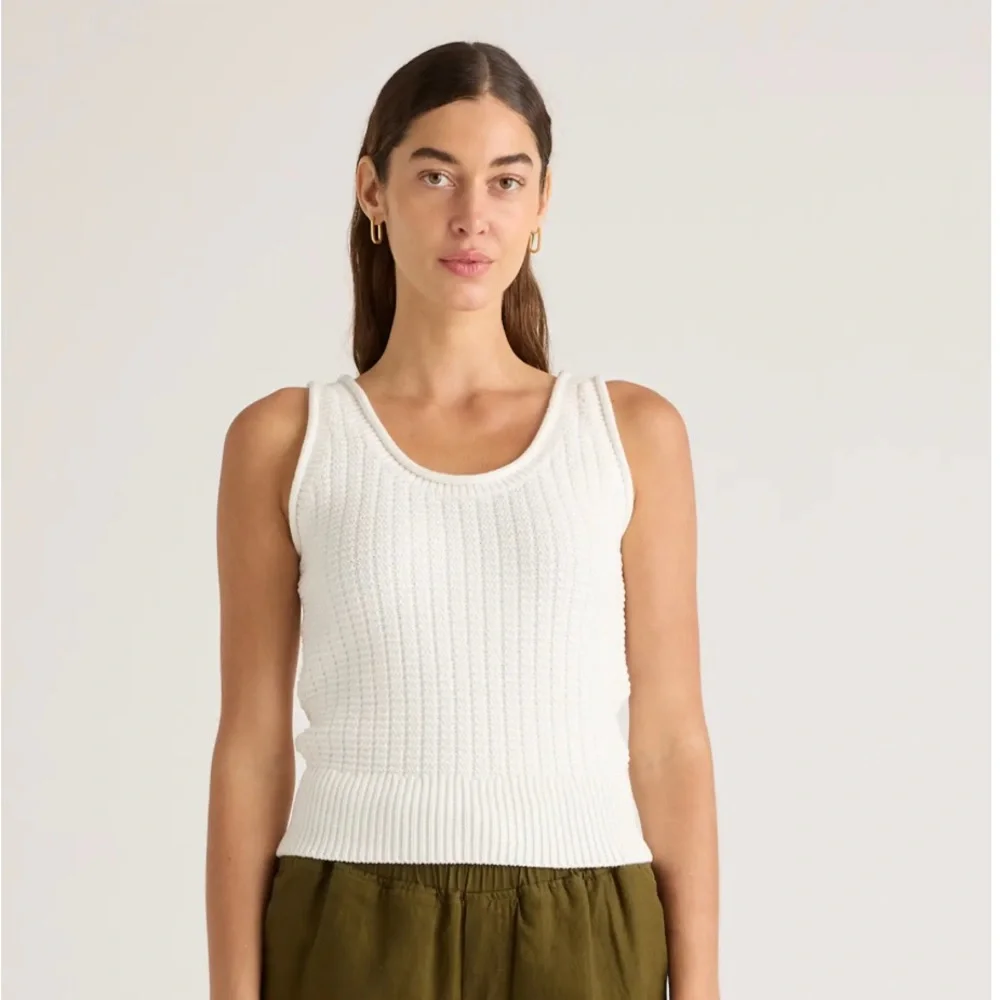 Quince 100% Organic Cotton Waffle Cropped Sweater Tank, Ivory - Picture 1 of 5